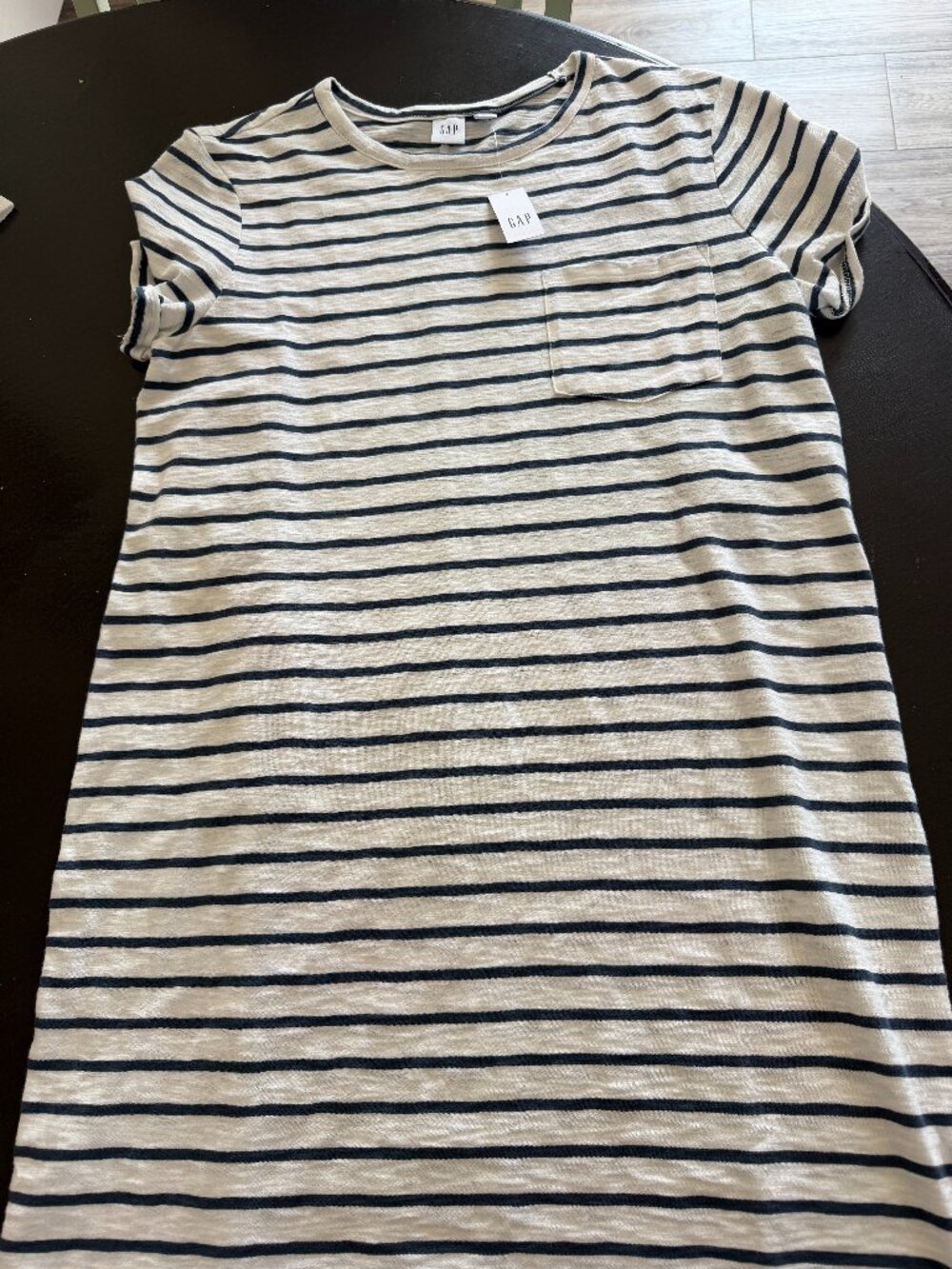 NWT GAP 100% Cotton Navy & White Striped Pocket T-Shirt Dress Size Small - Picture 3 of 12